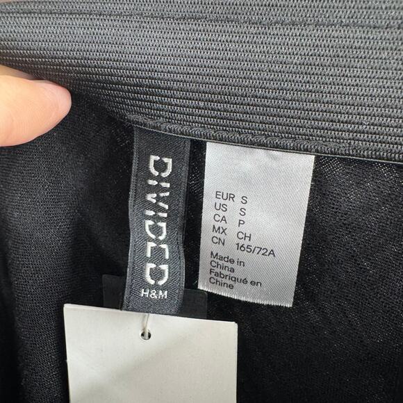 H&M Divided Black Linen Blend Midi Skirt Small Ruffle Hem Minimalist Summer Chic - Picture 3 of 7